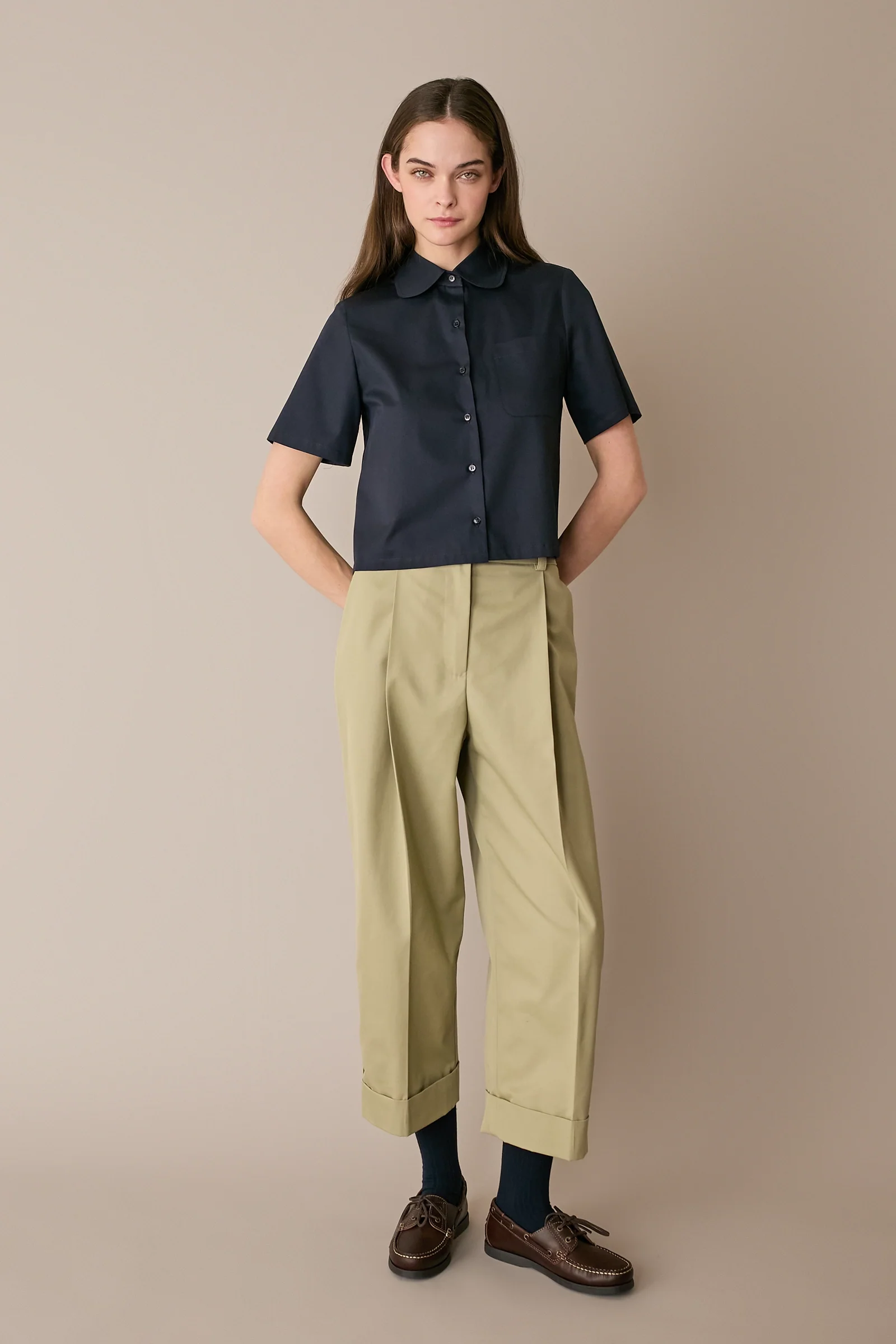 Camicia boxy in cotone con colletto stondato - Image 14