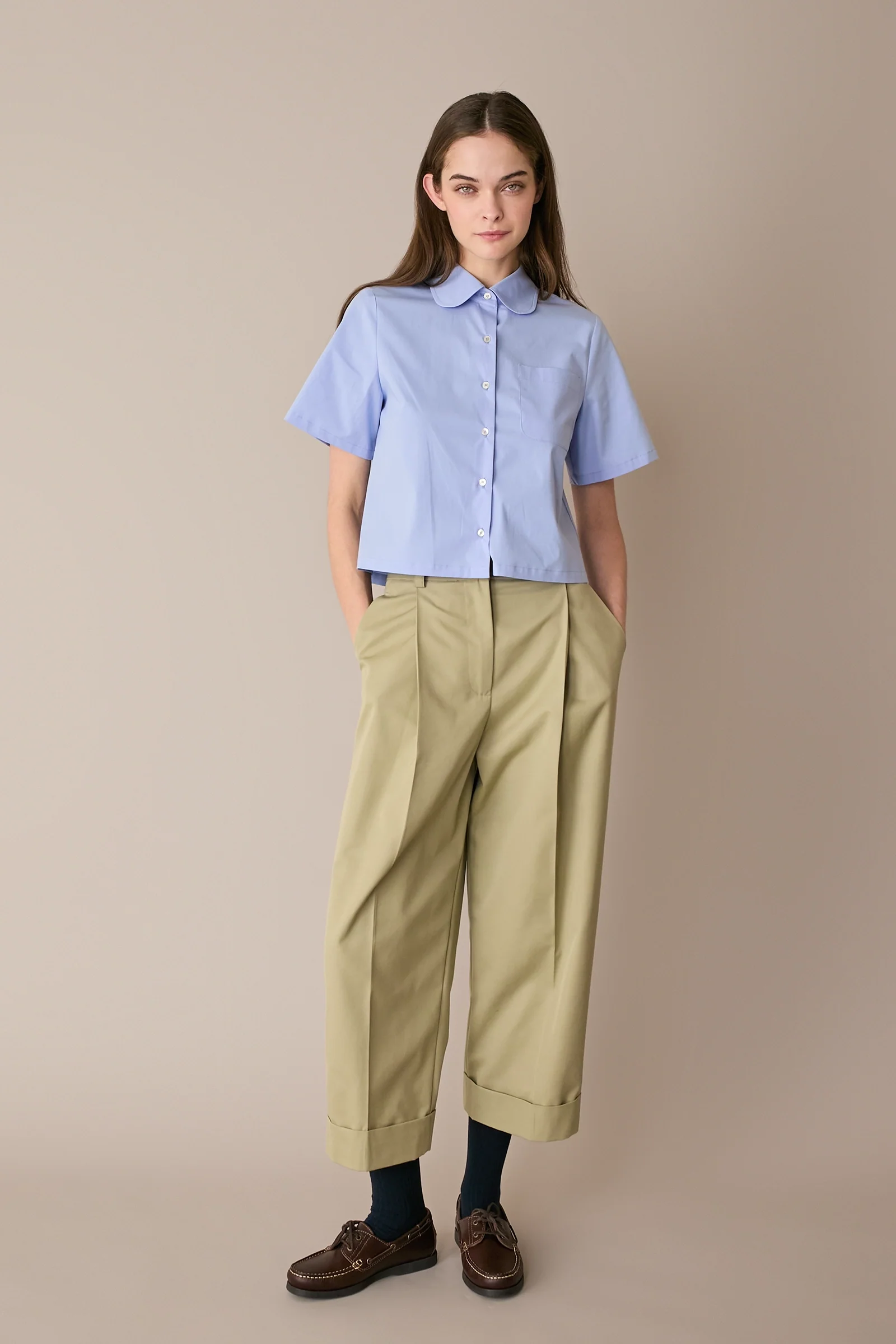 Camicia boxy in cotone con colletto stondato - Image 2