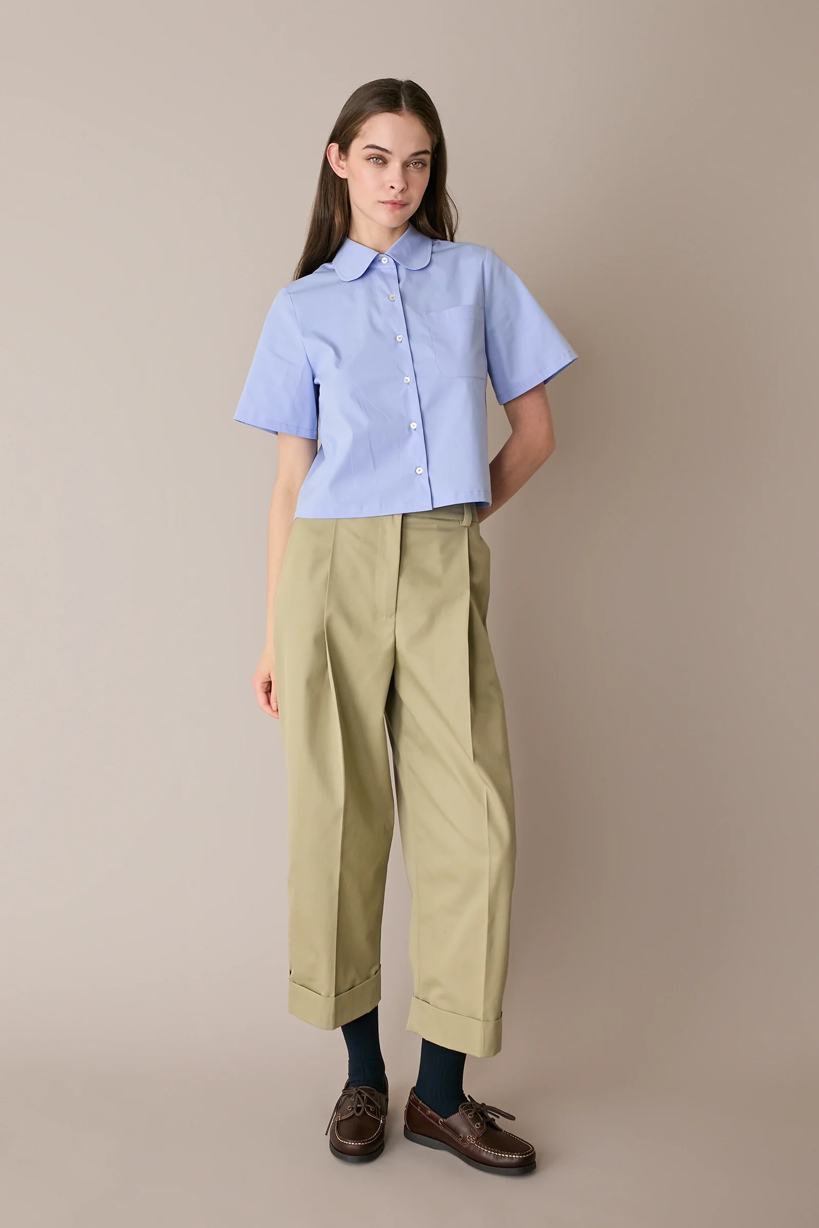 Camicia boxy in cotone con colletto stondato - Image 5