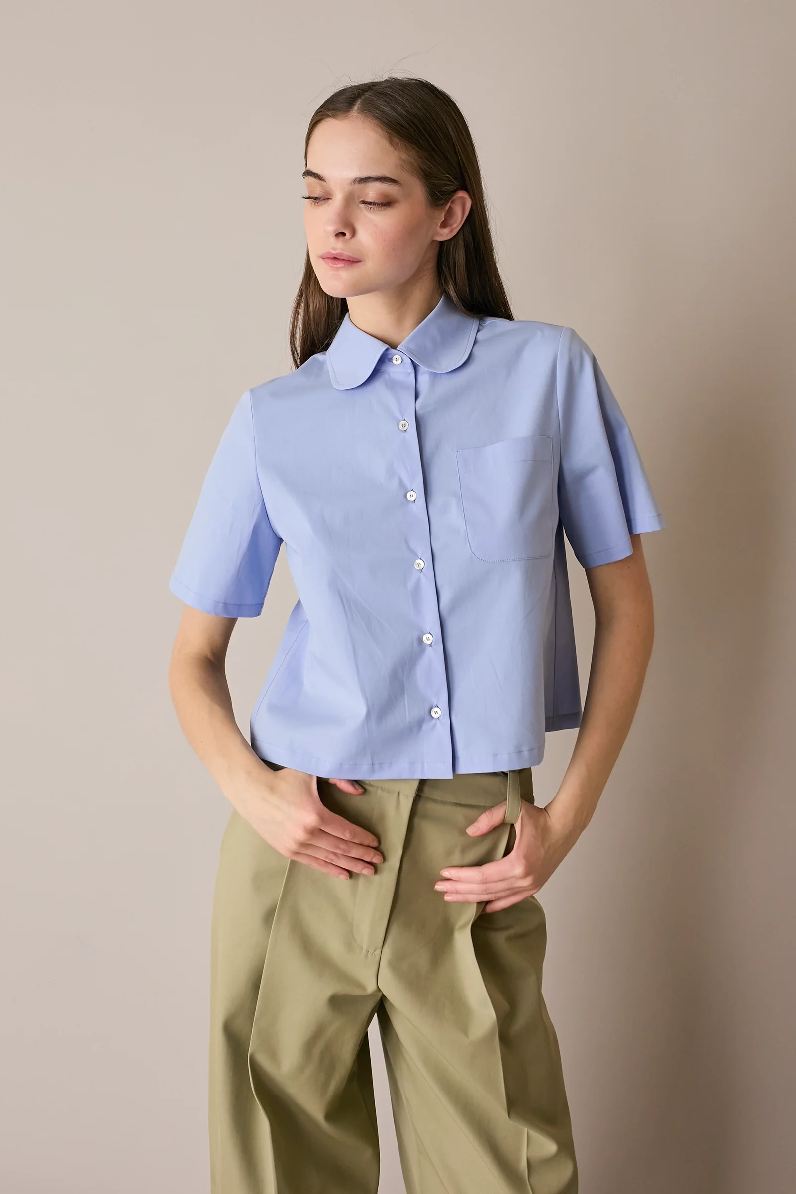 Camicia boxy in cotone con colletto stondato - Image 6
