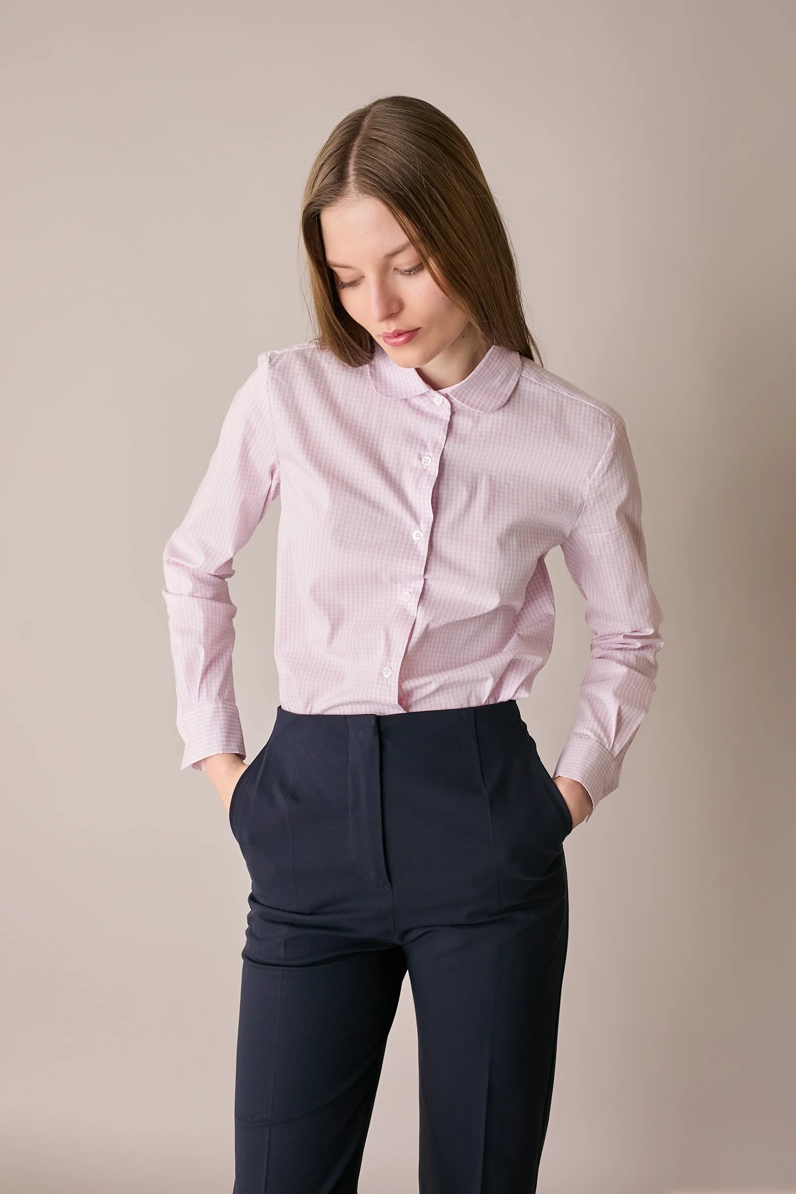 Camicia in cotone stretch con colletto stondato - Image 6