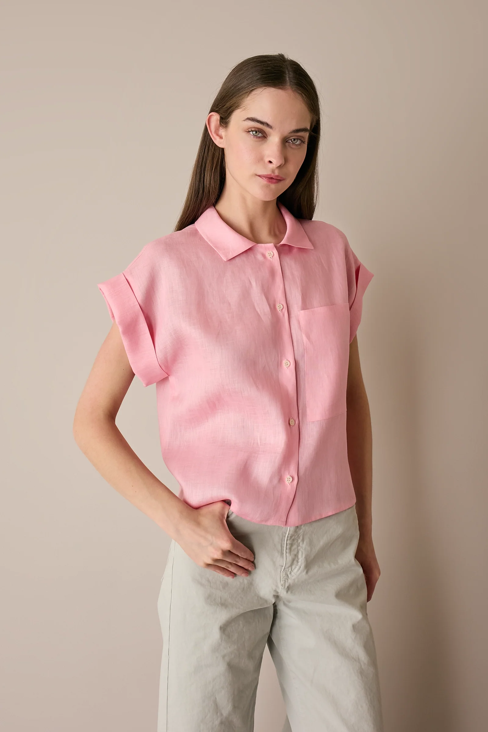 Camicia in lino con taschino - Image 18